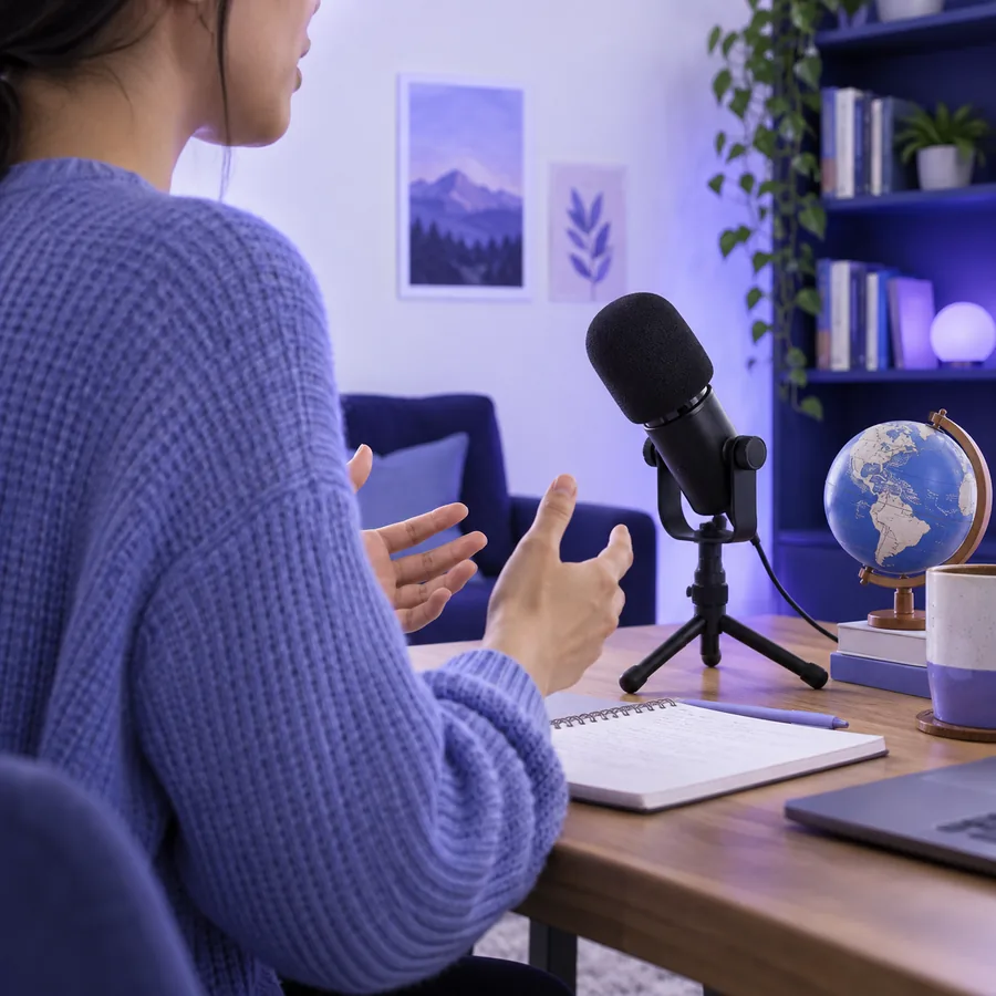 Illustration of an interview speaker with background activity