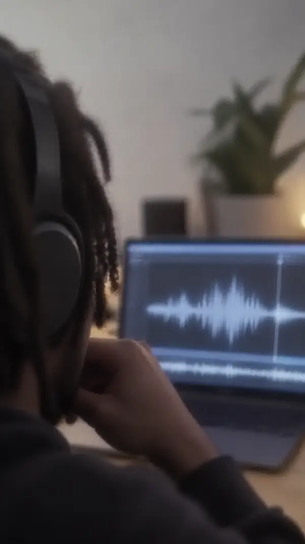 Illustration of a person reviewing a noisy voice recording